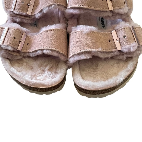 Birkenstock Arizona Shearling Suede Leather in Light Rose Pink EU 39 - Picture 2 of 7